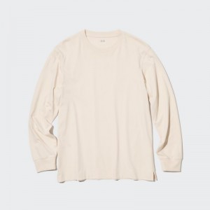 Uniqlo Airism Cotton Uv Protection Crew Neck Long-sleeve T-shirts Dames Beige | 3058925