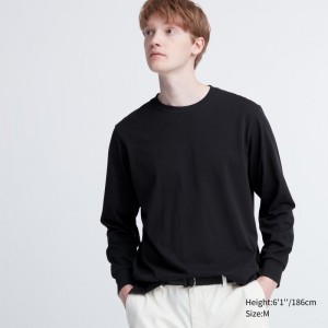 Uniqlo Airism Cotton Uv Protection Crew Neck T-shirts Heren Zwart | 3569944