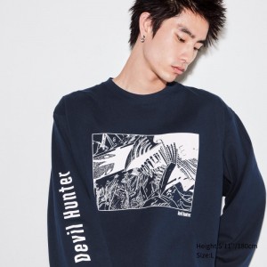 Uniqlo Chainsaw Man × Kosuke Kawamura Ut Long-sleeve Graphic T-shirts Heren Donkerblauw | 2502941