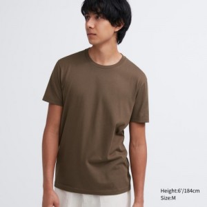 Uniqlo Dry Color Crew Neck Short-Sleeve T-shirts Dames Bruin | 5255349