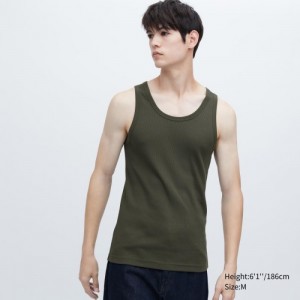 Uniqlo Dry Color Ribbed Tanktop Dames Olijfgroen | 6044552