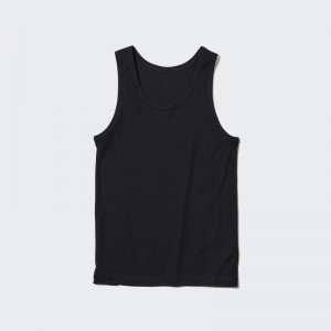 Uniqlo Dry Color Ribbed Tanktop Heren Zwart | 2676450
