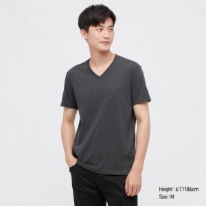 Uniqlo Dry Color V-Neck Short-Sleeve T-shirts Dames Grijs | 9925402