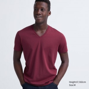 Uniqlo Dry Color V-Neck Short-Sleeve T-shirts Dames Rood | 6262217