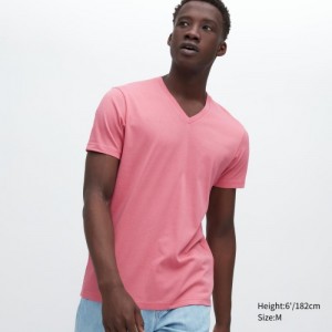 Uniqlo Dry Color V-Neck Short-Sleeve T-shirts Dames Roze | 7202846