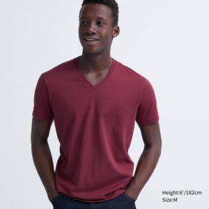 Uniqlo Dry Color V-Neck Short-Sleeve T-shirts Heren Rood | 3092765