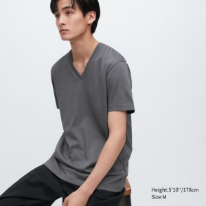 Uniqlo Dry Color V-Neck Short-Sleeve T-shirts Dames Grijs | 6140481