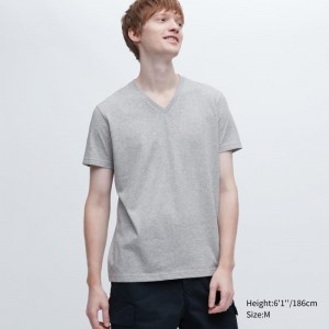 Uniqlo Dry Color V-Neck Short-Sleeve T-shirts Heren Grijs | 1927868