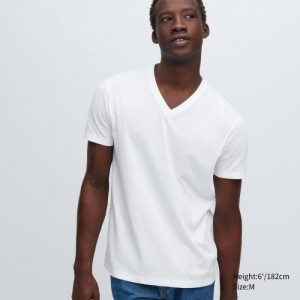 Uniqlo Dry Color V-Neck Short-Sleeve T-shirts Dames Wit | 11723