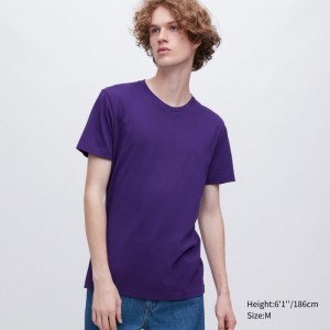 Uniqlo Dry Crew Neck Short-sleeve Color T-shirts Heren Paars | 9857773