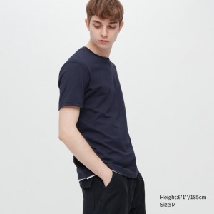 Uniqlo Dry Crew Neck Short-sleeve Color T-shirts Heren Donkerblauw | 2854254
