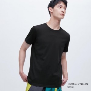 Uniqlo Dry Crew Neck Short-sleeve Color T-shirts Heren Zwart | 5881268