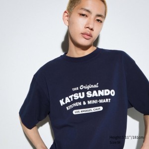 Uniqlo L.A. Eats Ut Oversized Short-sleeve Graphic Katsu Sando T-shirts Heren Donkerblauw | 9424353