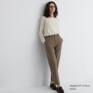 Uniqlo Smart Ankle (2-Way Stretch Check, Tall) Broek Dames Bruin | 3475338