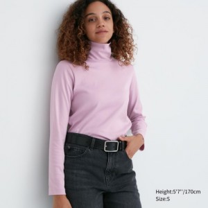 Uniqlo Smooth Stretch Cotton Turtleneck Long-Sleeve T-shirts Dames Roze | 9650170