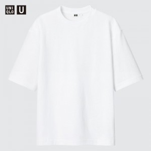 Uniqlo U AIRism Cotton Oversized Crew Neck Half-Sleeve T-shirts Heren Wit | 7426697