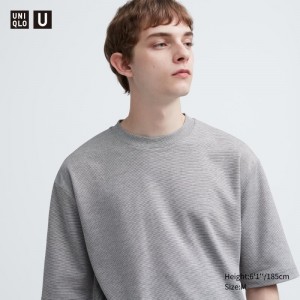 Uniqlo U Airism Cotton Striped Crew Neck Oversized T-shirts Heren Grijs | 8542866