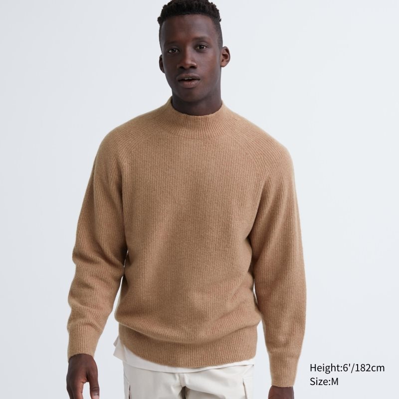 Uniqlo 3d Knit Souffle Yarn Mock Neck Truien Heren Bruin | 6933984