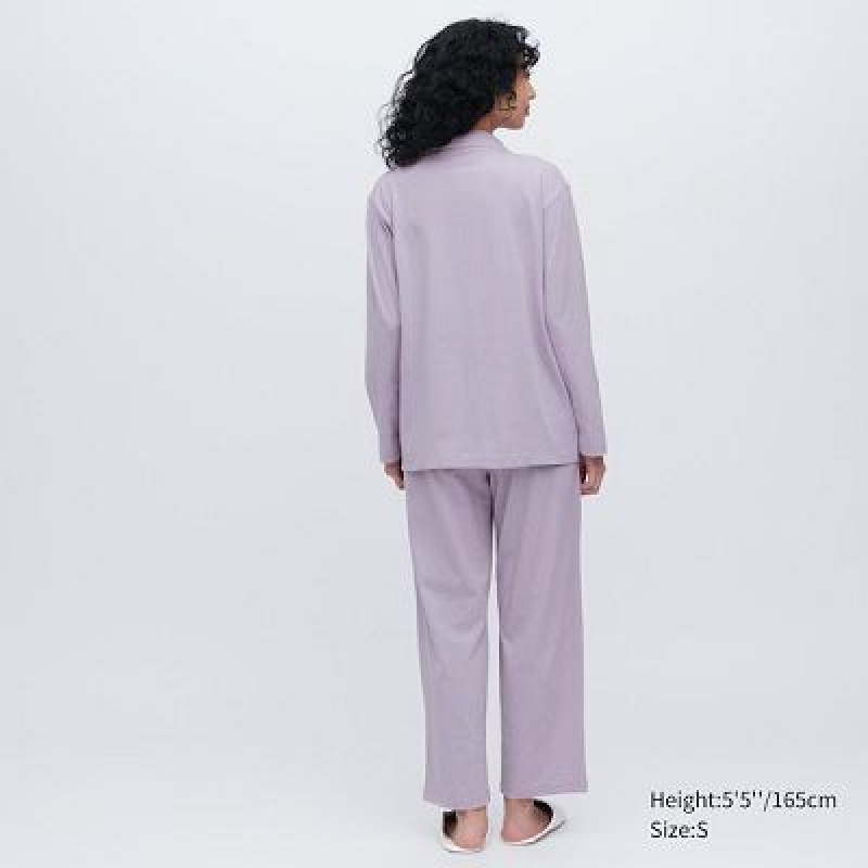 Uniqlo AIRism Cotton Long-Sleeve Pyjama Dames Paars | 2956736