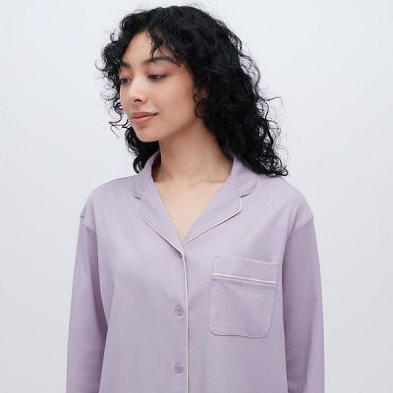 Uniqlo AIRism Cotton Long-Sleeve Pyjama Dames Paars | 2956736