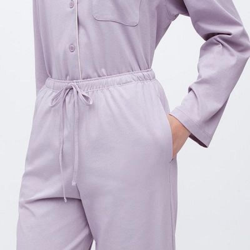 Uniqlo AIRism Cotton Long-Sleeve Pyjama Dames Paars | 2956736