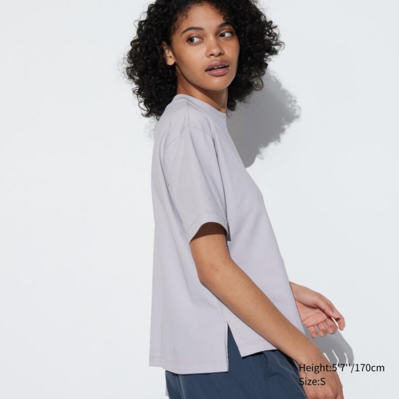 Uniqlo AIRism Cotton Short Sleeve T-shirts Dames Grijs | 4426077