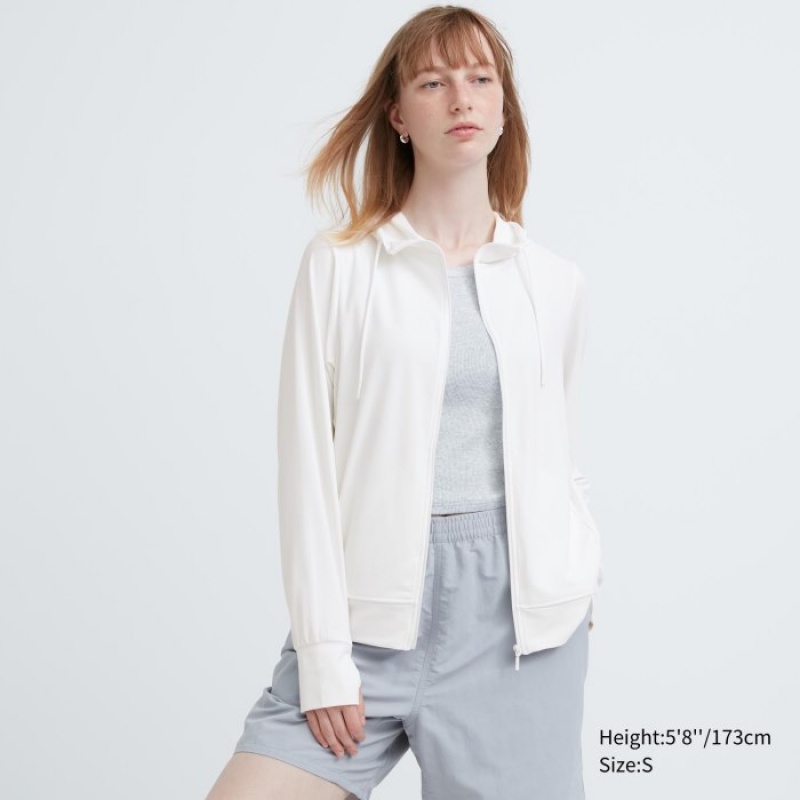 Uniqlo AIRism Mesh UV Protection Full-Zip Hoodie Dames Wit | 9992279