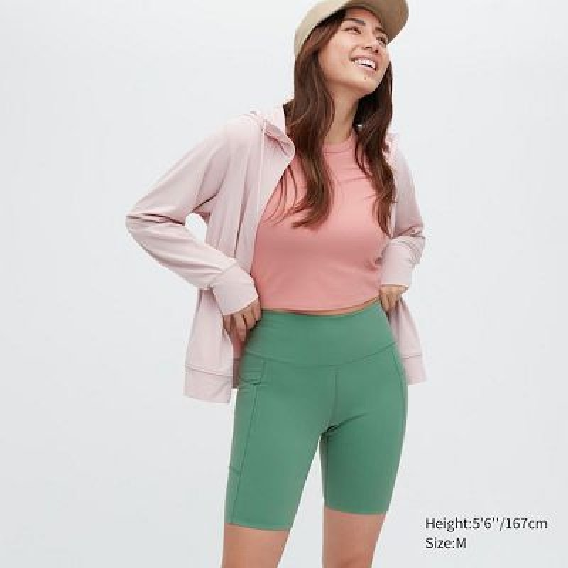 Uniqlo AIRism Soft Pocket Biker Korte Broek Dames Groen | 8164586