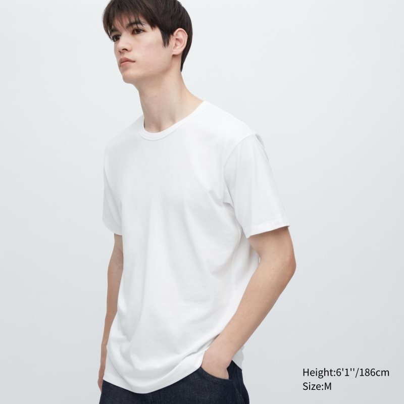 Uniqlo Airism Cotton Crew Neck T-shirts Heren Wit | 27448