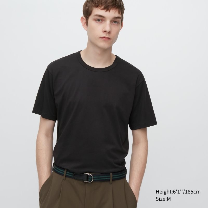 Uniqlo Airism Cotton Crew Neck T-shirts Heren Zwart | 6379857