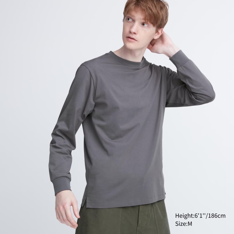 Uniqlo Airism Cotton Uv Protection Crew Neck Long-sleeve T-shirts Heren Grijs | 4117942