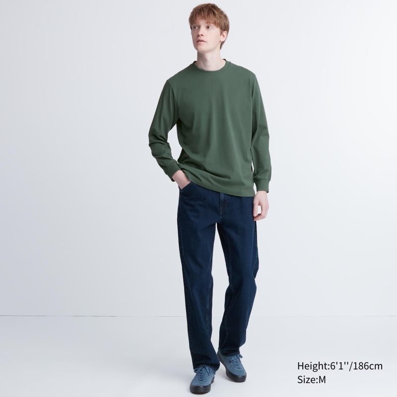 Uniqlo Airism Cotton Uv Protection Crew Neck Long-sleeve T-shirts Heren Groen | 8730197