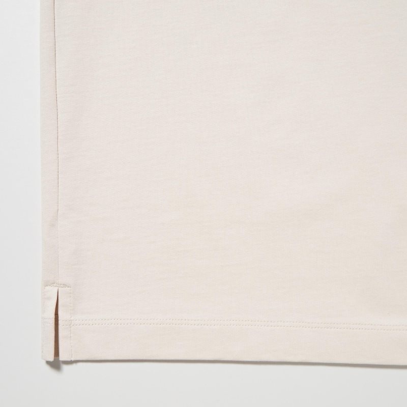 Uniqlo Airism Cotton Uv Protection Crew Neck Long-sleeve T-shirts Heren Beige | 1170637
