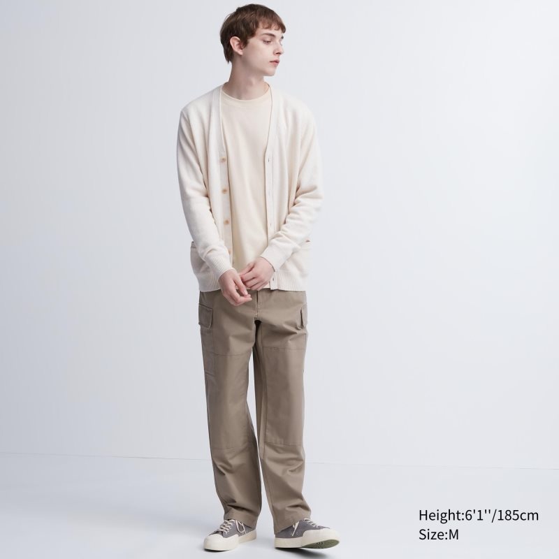 Uniqlo Airism Cotton Uv Protection Crew Neck Long-sleeve T-shirts Heren Beige | 1170637