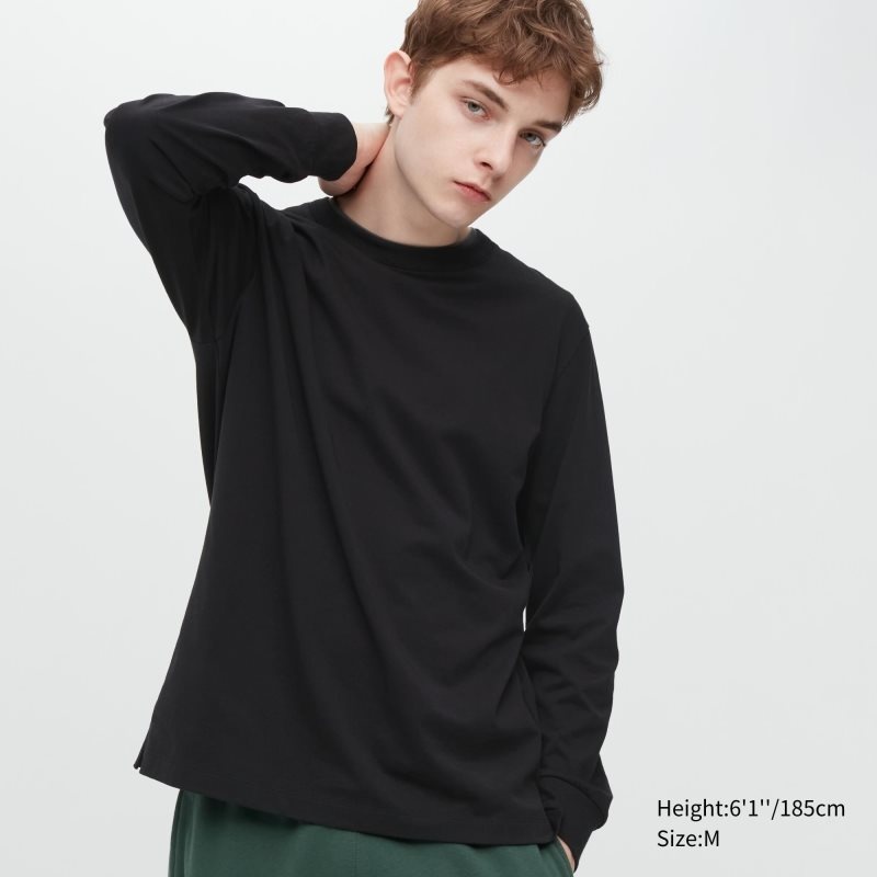 Uniqlo Airism Cotton Uv Protection Crew Neck T-shirts Heren Zwart | 237018