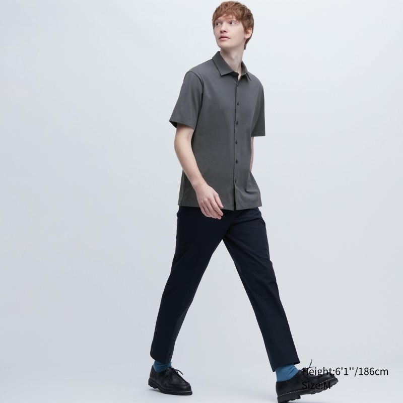 Uniqlo Airism Full Open Short-sleeve Poloshirt Heren Zwart | 8114062