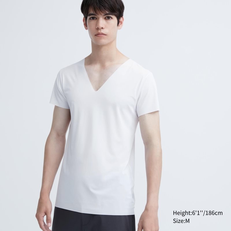 Uniqlo Airism Mesh Anti-odor V-neck T-shirts Heren Wit | 9341977