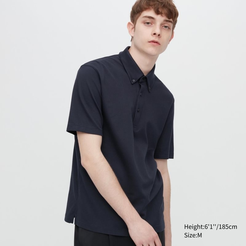 Uniqlo Airism Pique Short-sleeve Poloshirt Heren Donkerblauw | 3137170