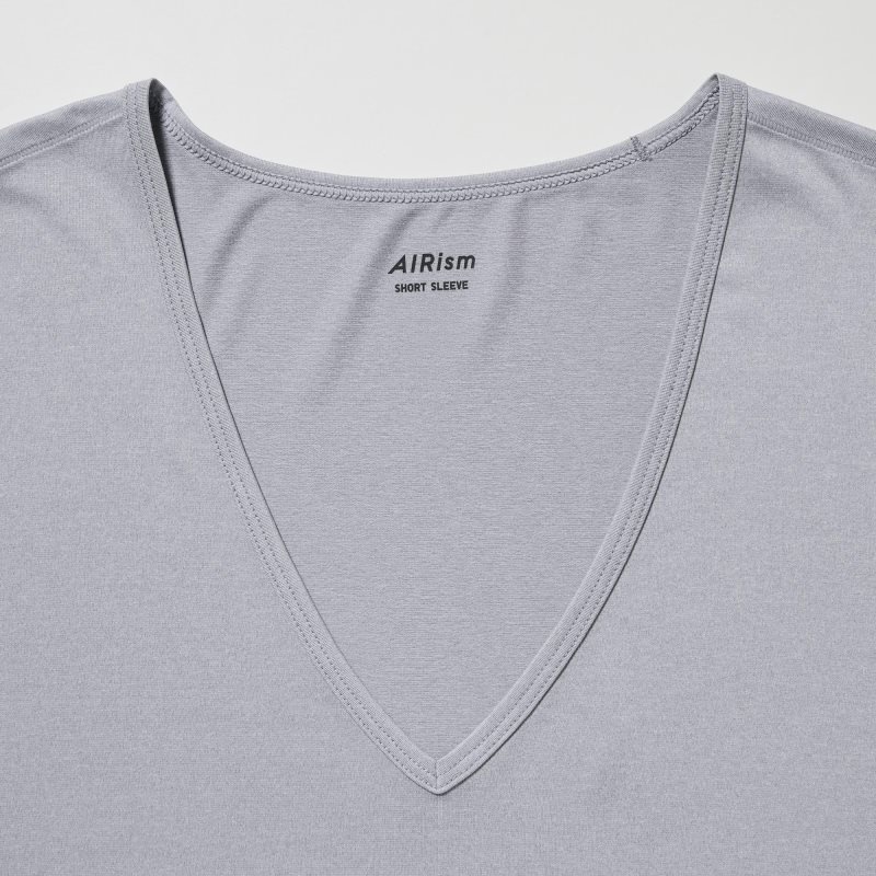 Uniqlo Airism V-neck Short-sleeve T-shirts Heren Grijs | 3699984