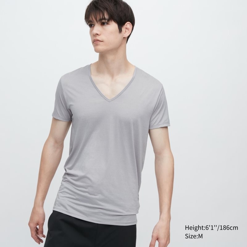 Uniqlo Airism V-neck Short-sleeve T-shirts Heren Grijs | 3699984