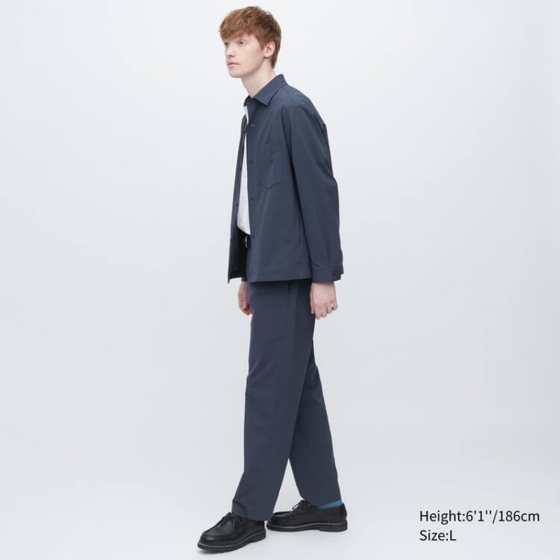 Uniqlo Airsense Ultra Light Seersucker Relaxed Fit Broek Heren Donkerblauw | 7645527