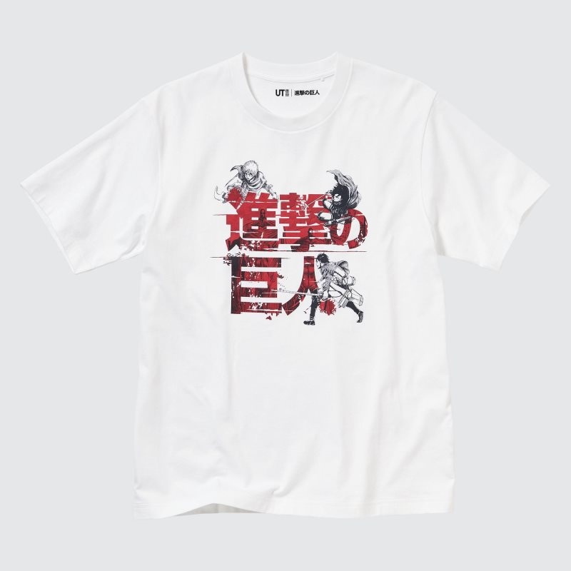 Uniqlo Attack On Titan Ut Short-sleeve Graphic Eren, Mikasa, And Armin T-shirts Heren Wit | 3360296
