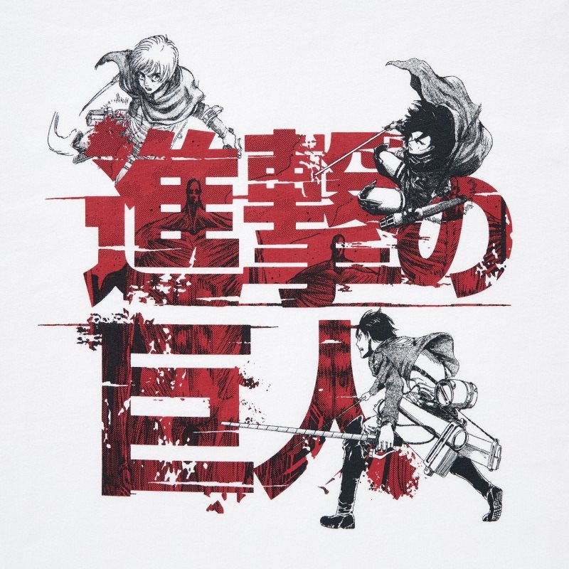 Uniqlo Attack On Titan Ut Short-sleeve Graphic Eren, Mikasa, And Armin T-shirts Heren Wit | 3360296