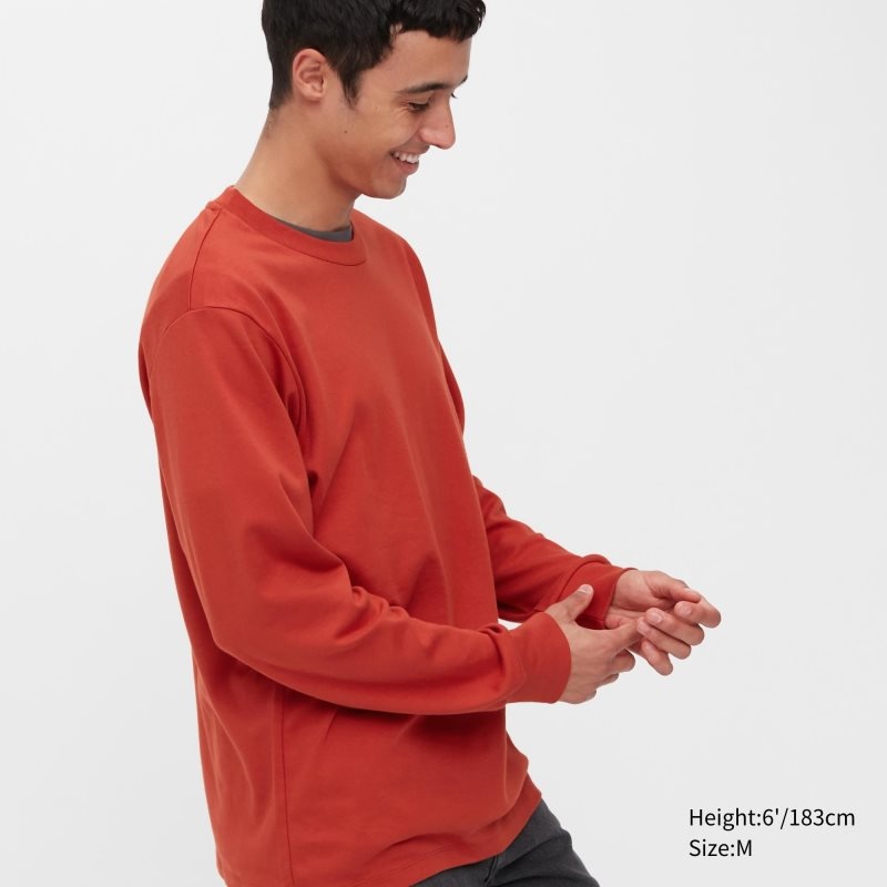 Uniqlo Brushed Cotton Crew Neck Long-sleeve T-shirts Heren Rood | 2326376