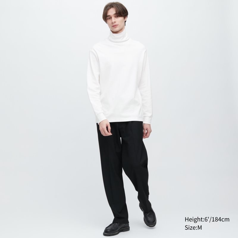 Uniqlo Brushed Cotton Turtleneck Long-sleeve T-shirts Heren Wit | 7310965