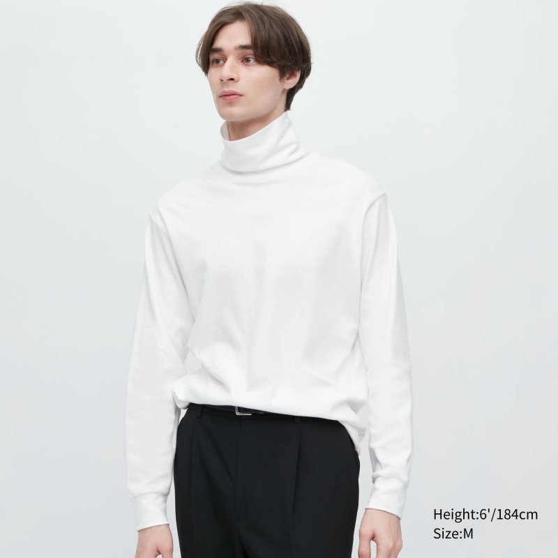 Uniqlo Brushed Cotton Turtleneck Long-sleeve T-shirts Heren Wit | 7310965