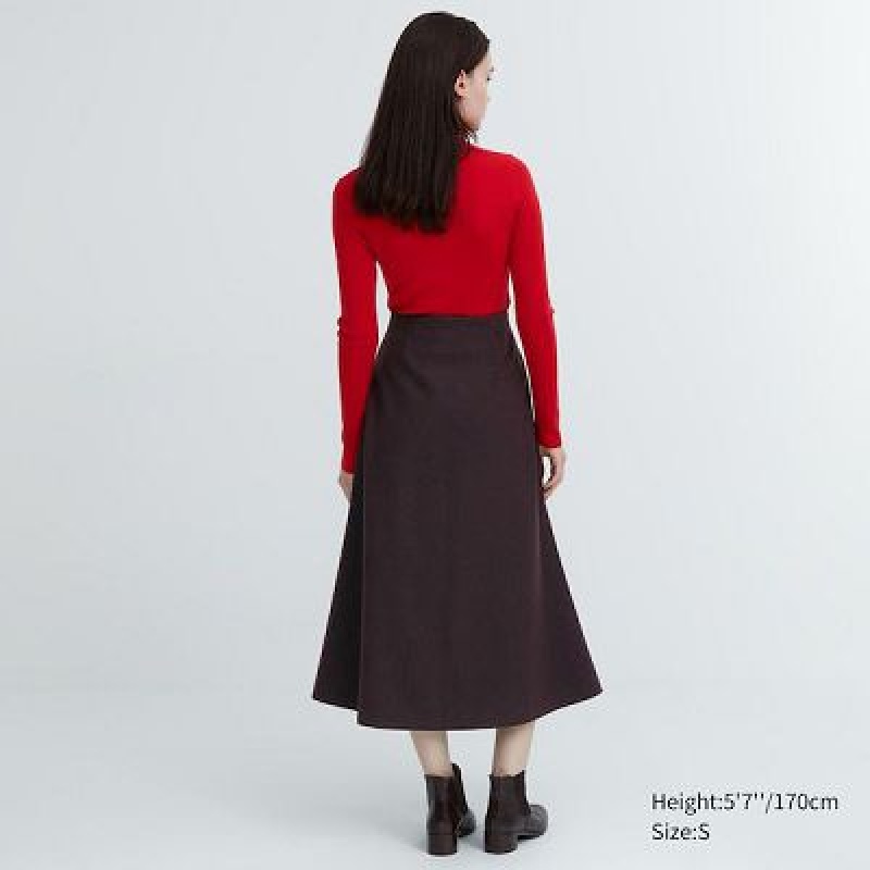 Uniqlo Brushed Jersey Flared Rokken Dames Bordeaux | 7731086