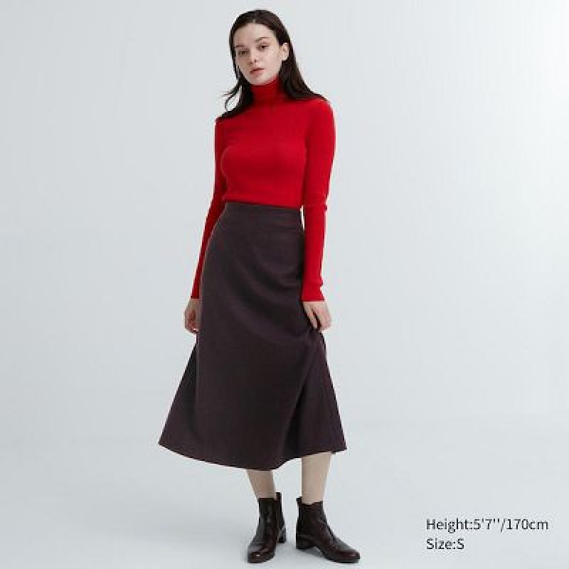 Uniqlo Brushed Jersey Flared Rokken Dames Bordeaux | 7731086