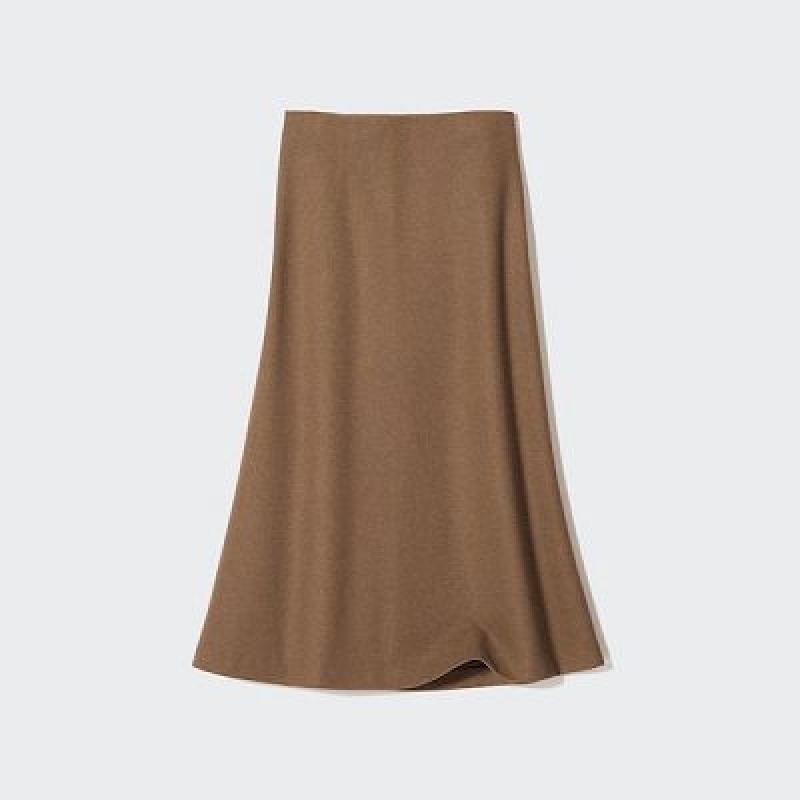 Uniqlo Brushed Jersey Flared Rokken Dames Bruin | 9693216