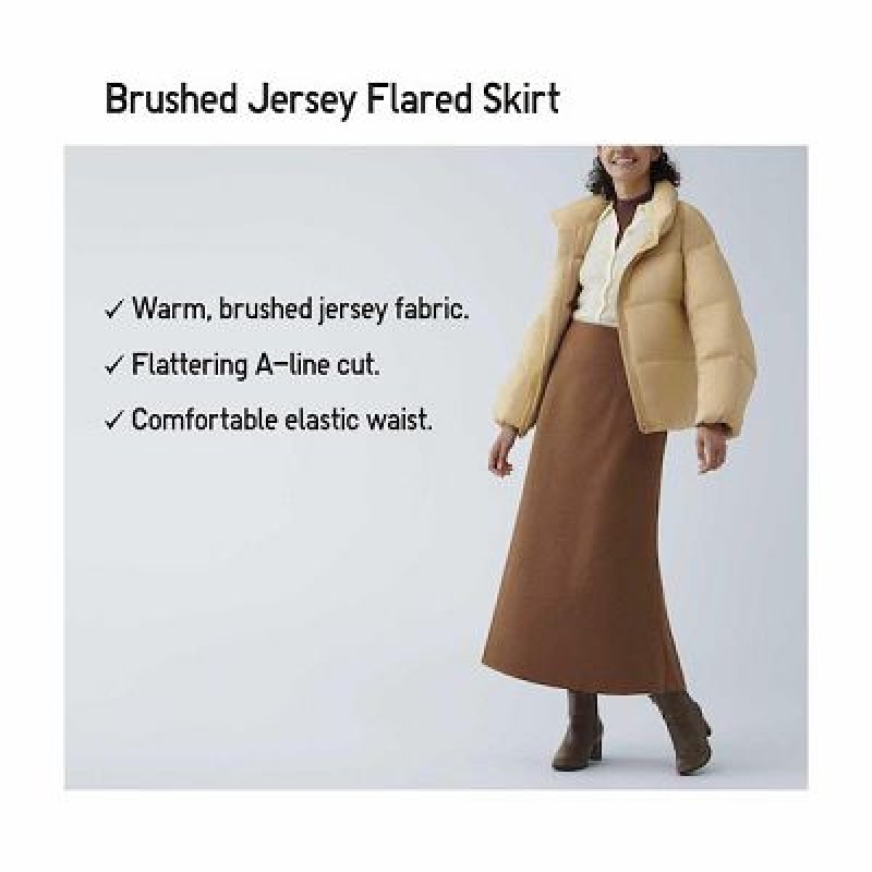 Uniqlo Brushed Jersey Flared Rokken Dames Bruin | 9693216